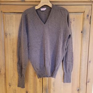 Brown Lambswool V-Neck Sweater
